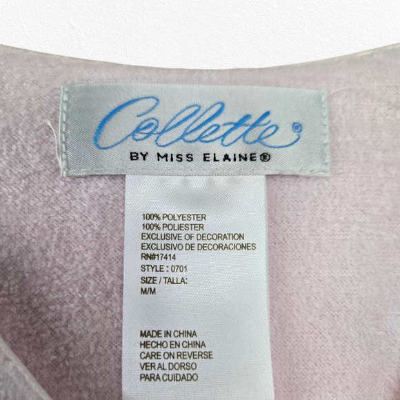 Y2K Collette Pink Fleece Zip Housecoat Robe Floral Embroidery Mid Calf Medium - Picture 5 of 7